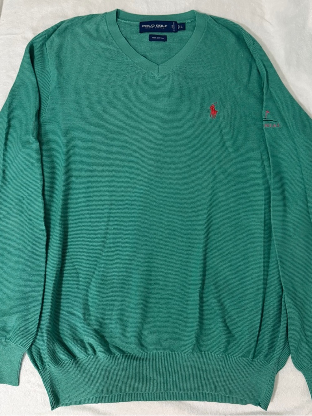 Men's Polo Golf vintage V-Neck Sweater in Teal with Red Logo